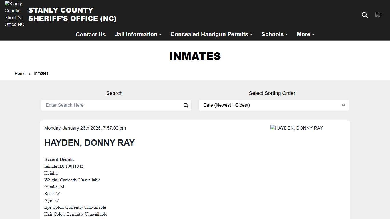 Inmates Stanly County Sheriff’s Office NC